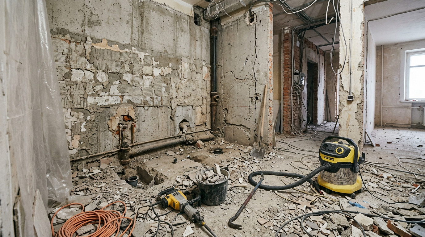 Демонтажные работы в санузле перед ремонтом